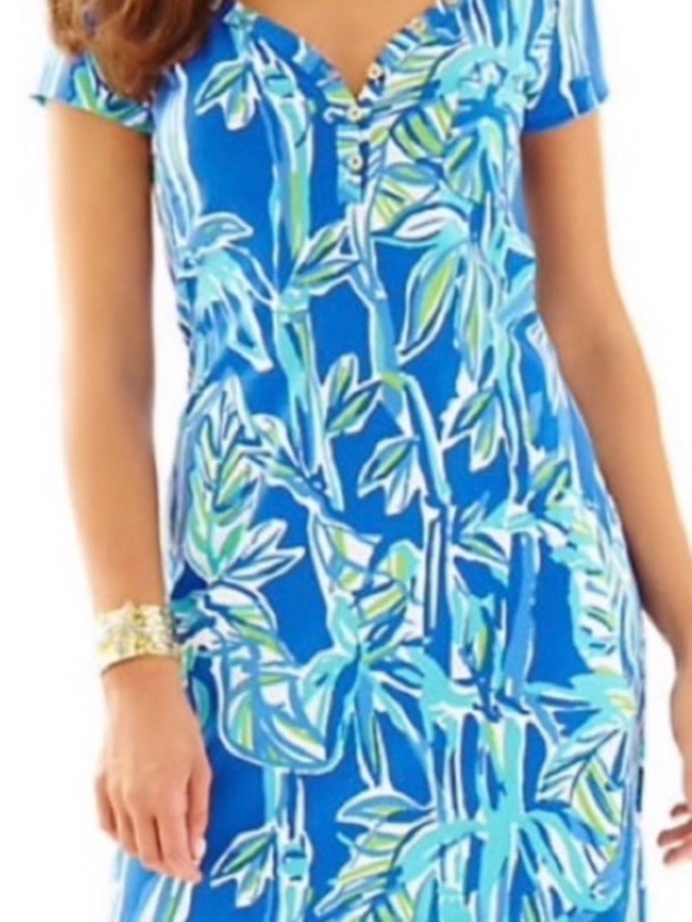 Lilly Pulitzer Palmira Blue Tropical Leaf   T-Shirt Print Dress